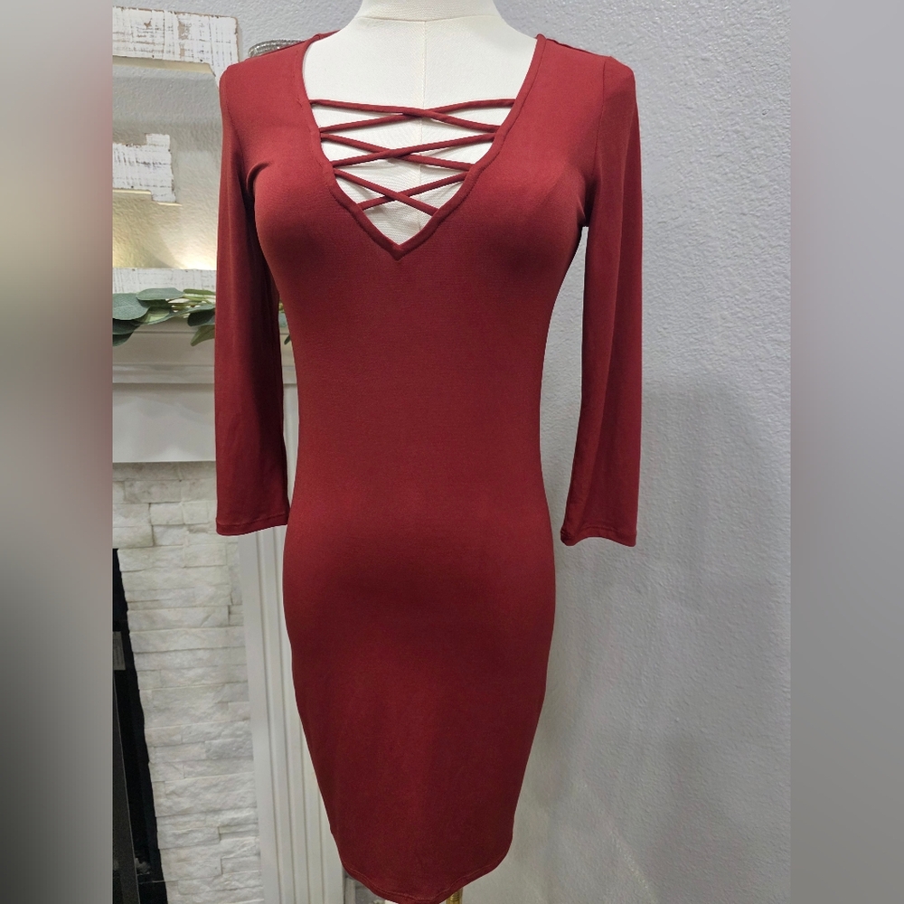 Forever 21 Elegant Rust Dress with Crisscross Detail